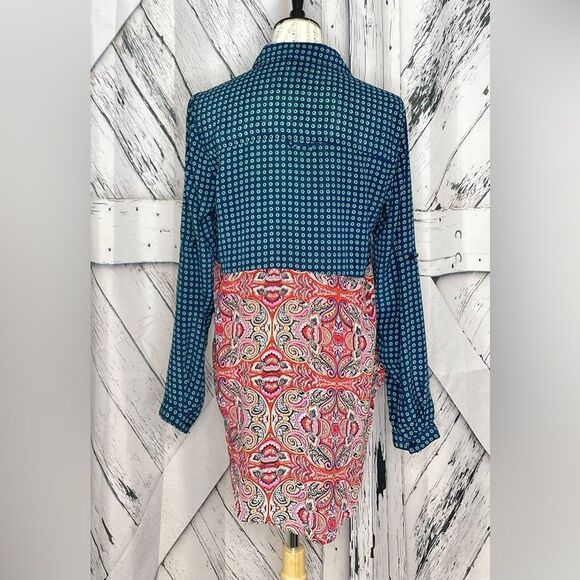 Tolani Button Down Silk Shirt Paisley M - Picture 2 of 7